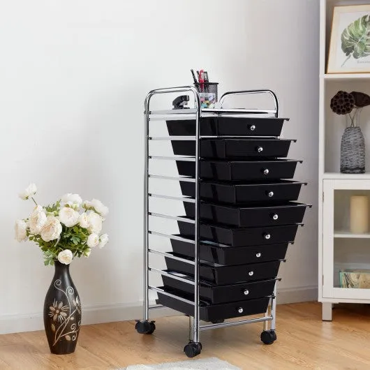 10 Drawer Rolling Storage Cart Organizer-Black