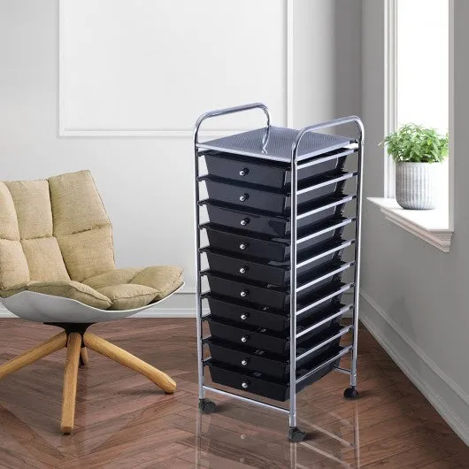 10 Drawer Rolling Storage Cart Organizer-Black