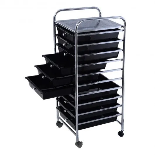 10 Drawer Rolling Storage Cart Organizer-Black