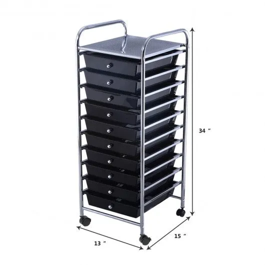 10 Drawer Rolling Storage Cart Organizer-Black