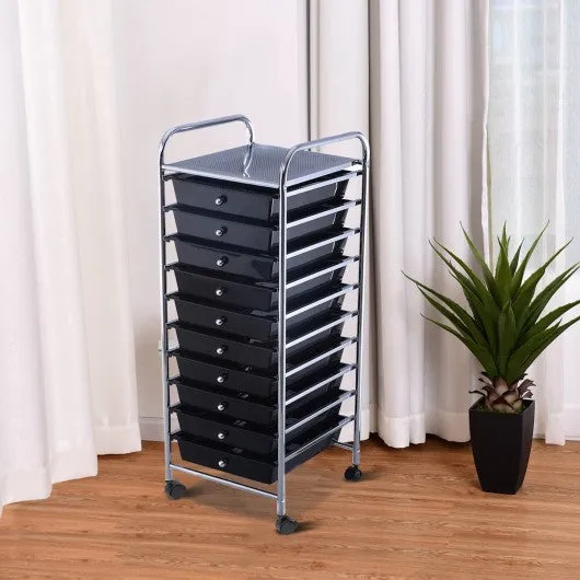 10 Drawer Rolling Storage Cart Organizer-Black