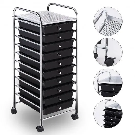 10 Drawer Rolling Storage Cart Organizer-Black