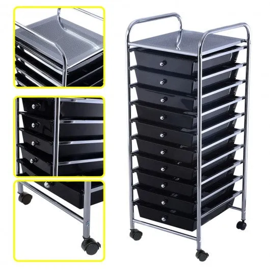 10 Drawer Rolling Storage Cart Organizer-Black