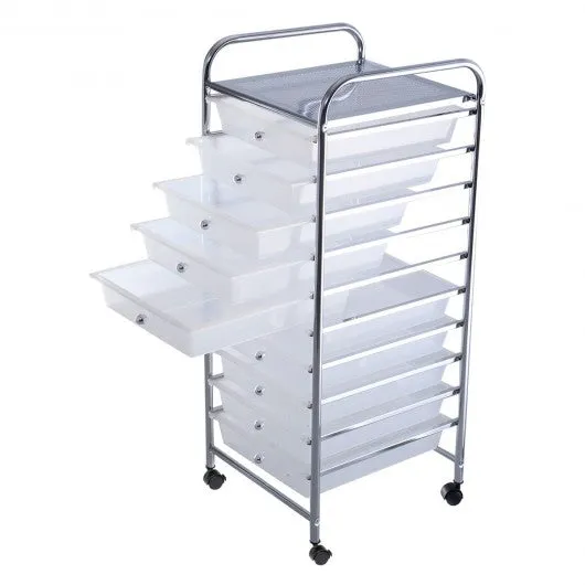 10 Drawer Rolling Storage Cart Organizer-Clear