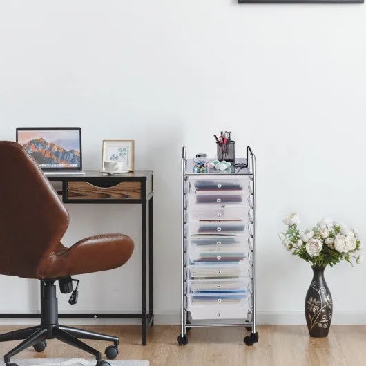 10 Drawer Rolling Storage Cart Organizer-Clear