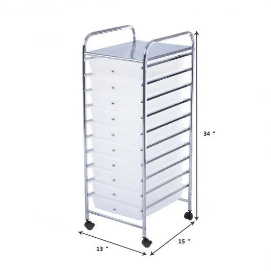 10 Drawer Rolling Storage Cart Organizer-Clear