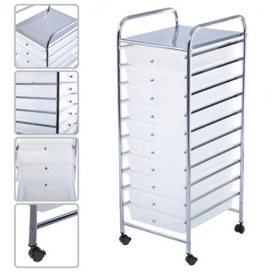 10 Drawer Rolling Storage Cart Organizer-Clear
