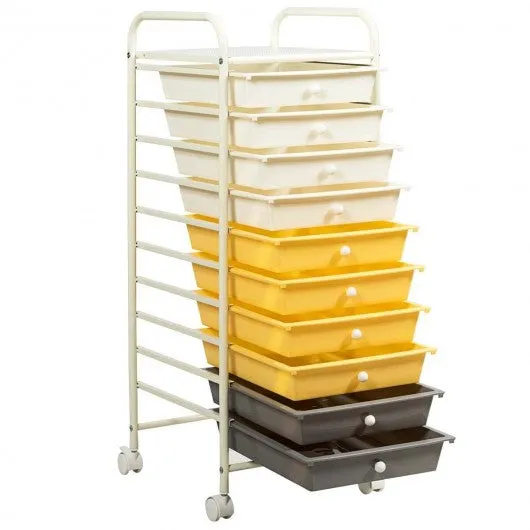 10 Drawer Rolling Storage Cart Organizer-Yellow