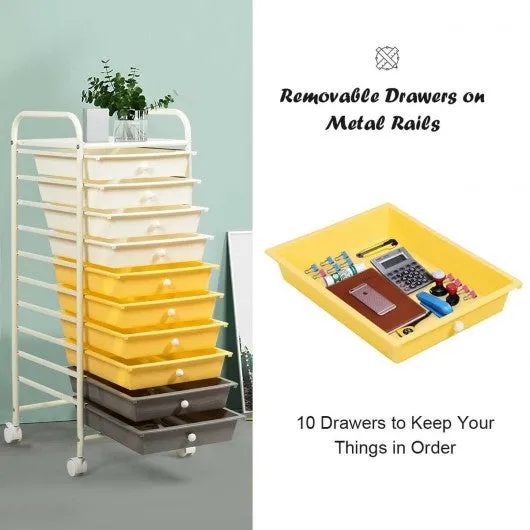 10 Drawer Rolling Storage Cart Organizer-Yellow