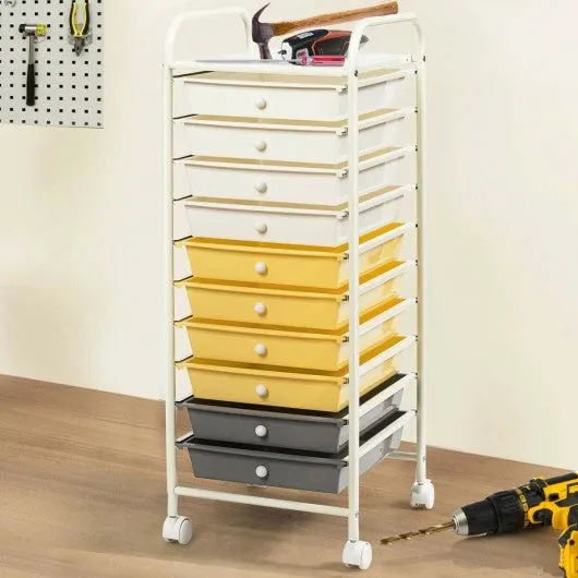 10 Drawer Rolling Storage Cart Organizer-Yellow