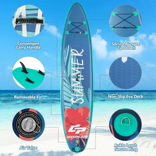10 Feet Inflatable Stand Up Paddle Board with Backpack Leash Aluminum Paddle-M