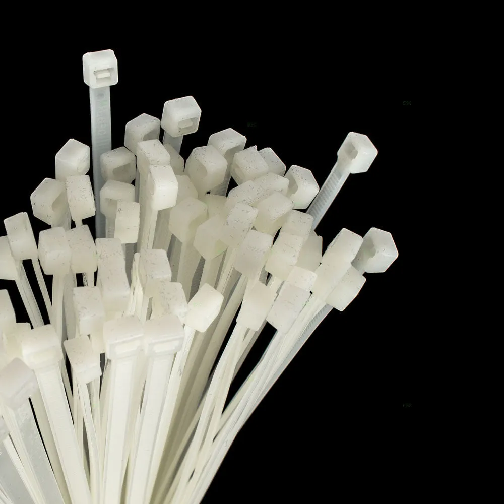 1000 Pc Bag Nylon 8" Natural White Cable Zip Ties Self Locking Head UV Heat