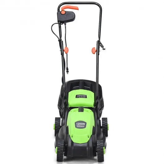 14" Electric Push Lawn Corded Mower with Grass Bag-Green