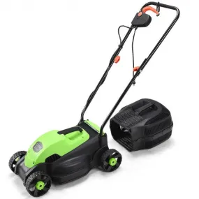 14" Electric Push Lawn Corded Mower with Grass Bag-Green