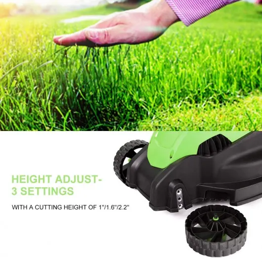 14" Electric Push Lawn Corded Mower with Grass Bag-Green