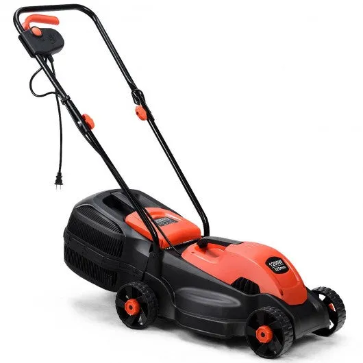 14" Electric Push Lawn Corded Mower with Grass Bag-Red