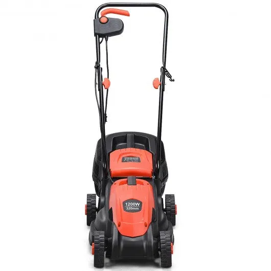 14" Electric Push Lawn Corded Mower with Grass Bag-Red