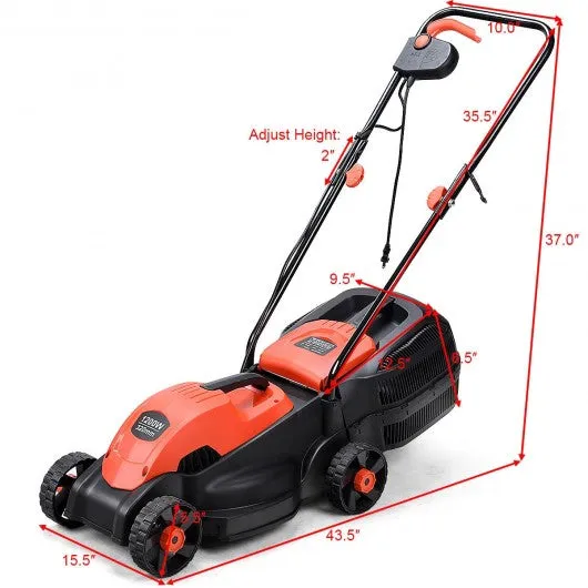 14" Electric Push Lawn Corded Mower with Grass Bag-Red