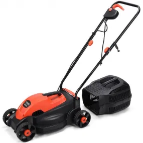 14" Electric Push Lawn Corded Mower with Grass Bag-Red