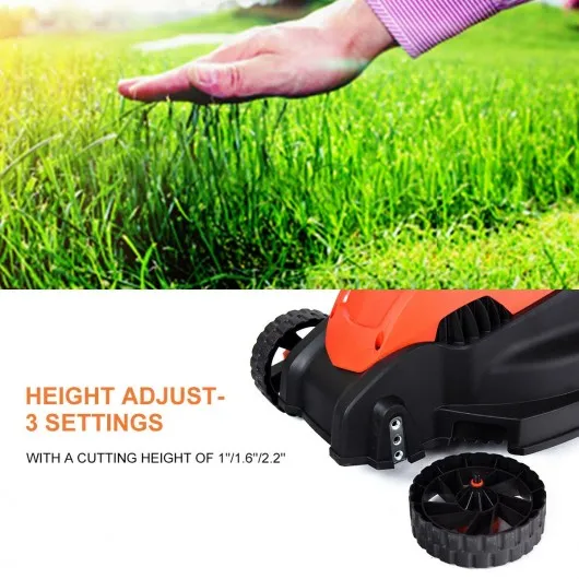 14" Electric Push Lawn Corded Mower with Grass Bag-Red