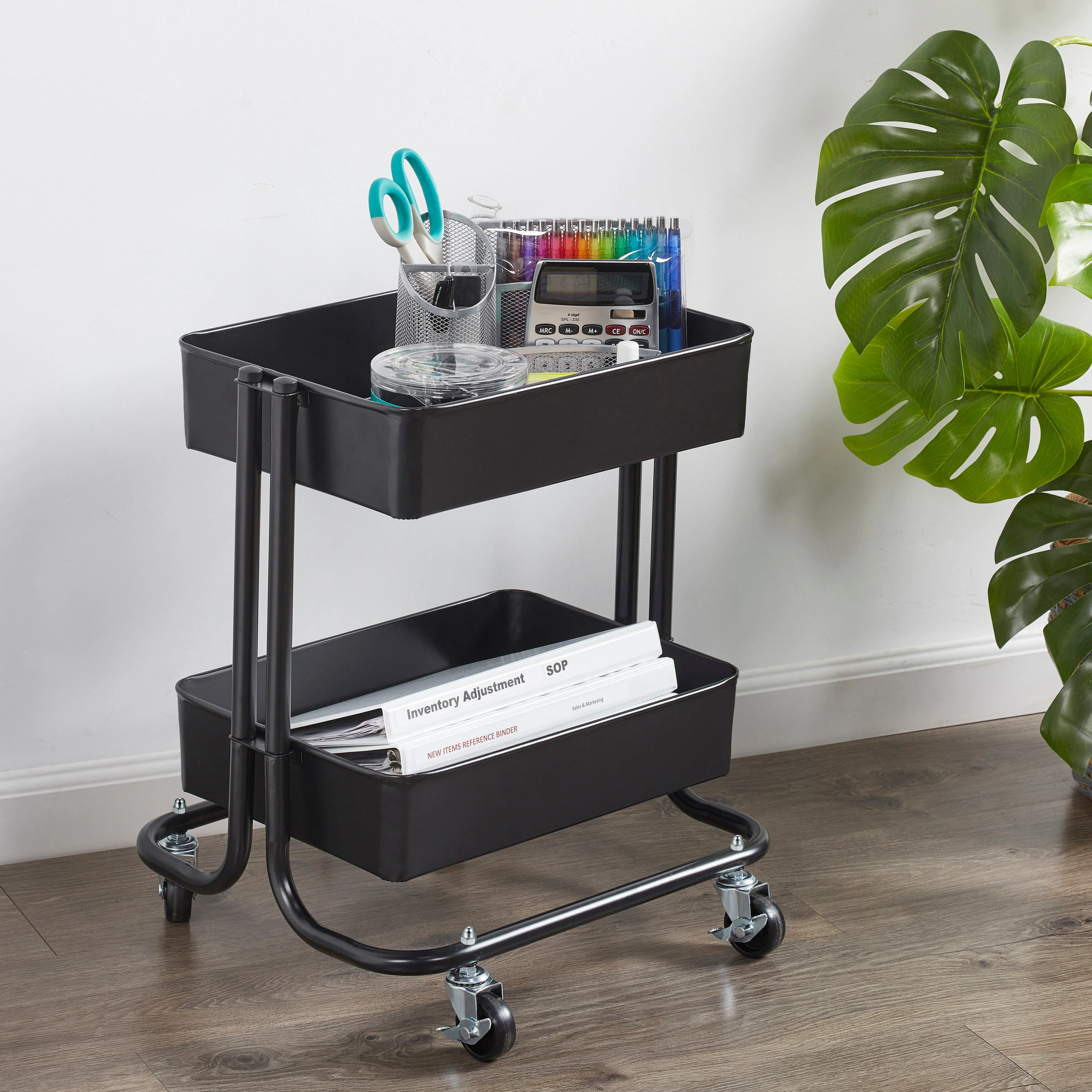 2-Tier Metal Rolling Utility Cart, Mobile Storage Organizer