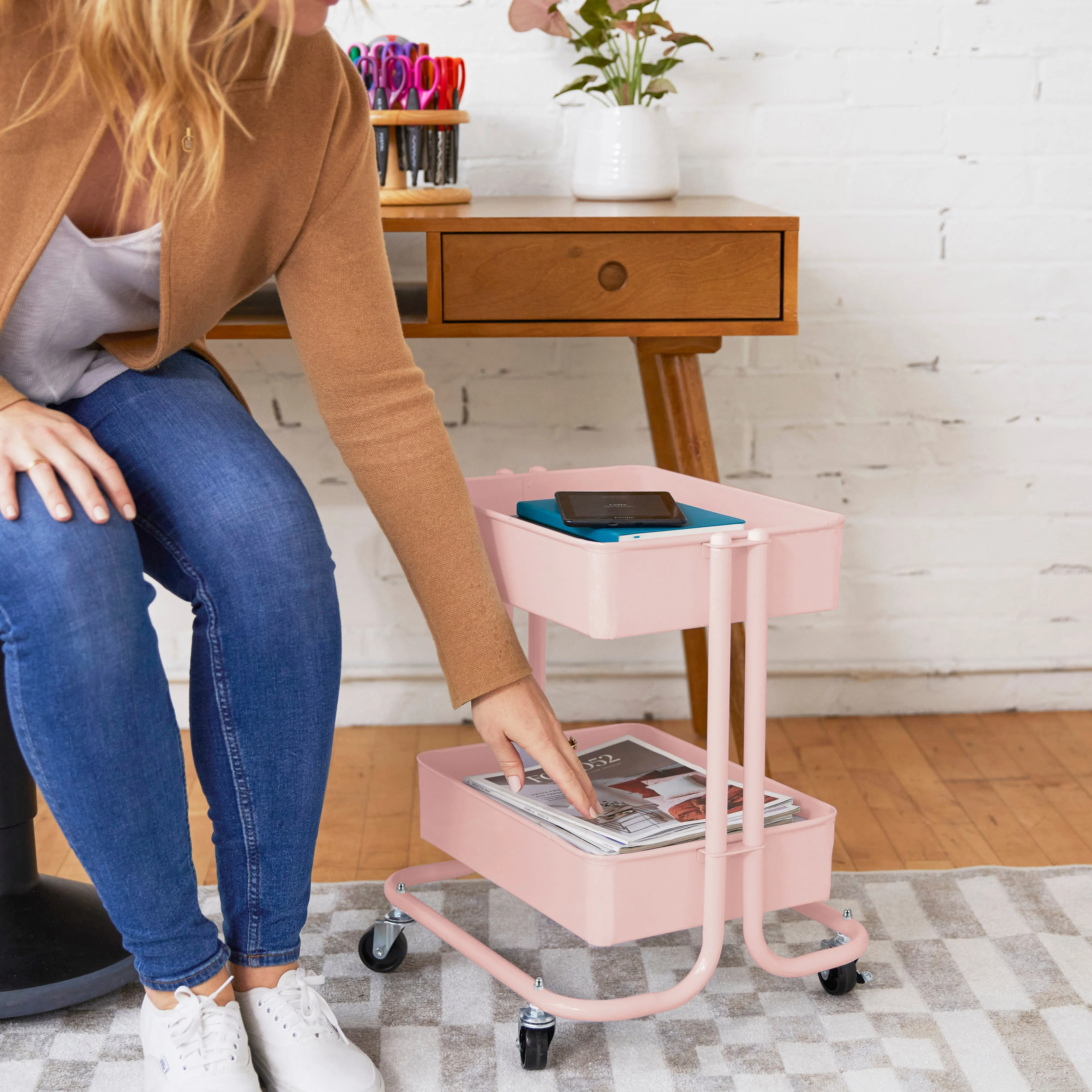 2-Tier Metal Rolling Utility Cart, Mobile Storage Organizer