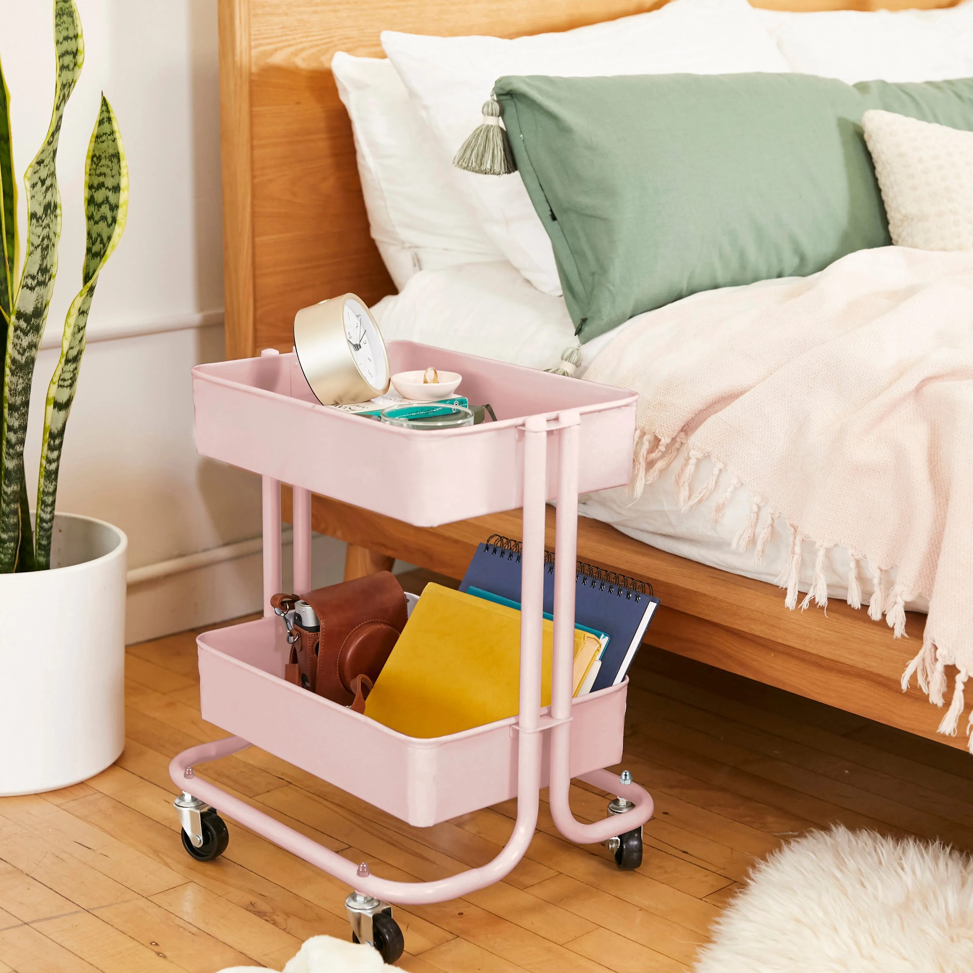 2-Tier Metal Rolling Utility Cart, Mobile Storage Organizer