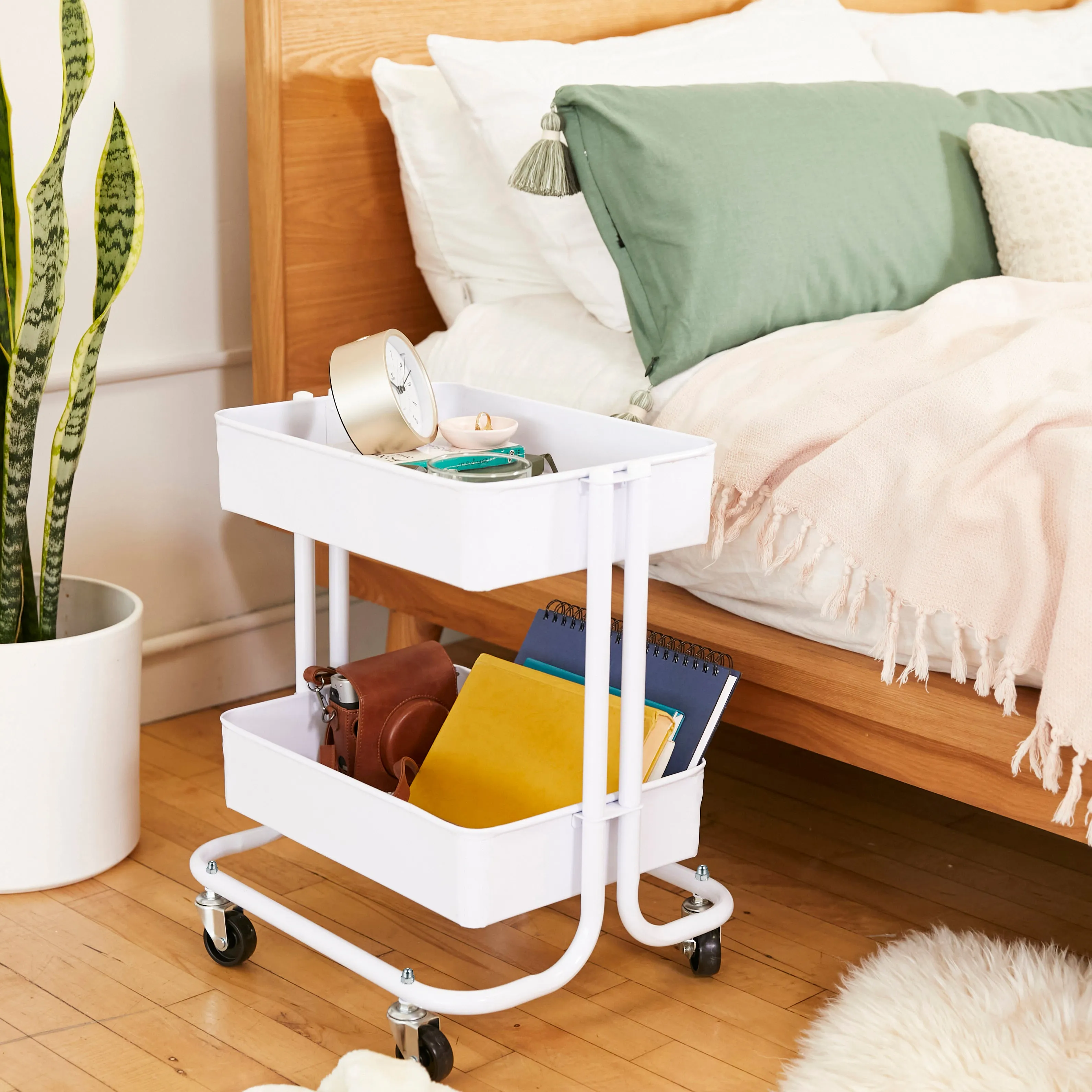 2-Tier Metal Rolling Utility Cart, Mobile Storage Organizer
