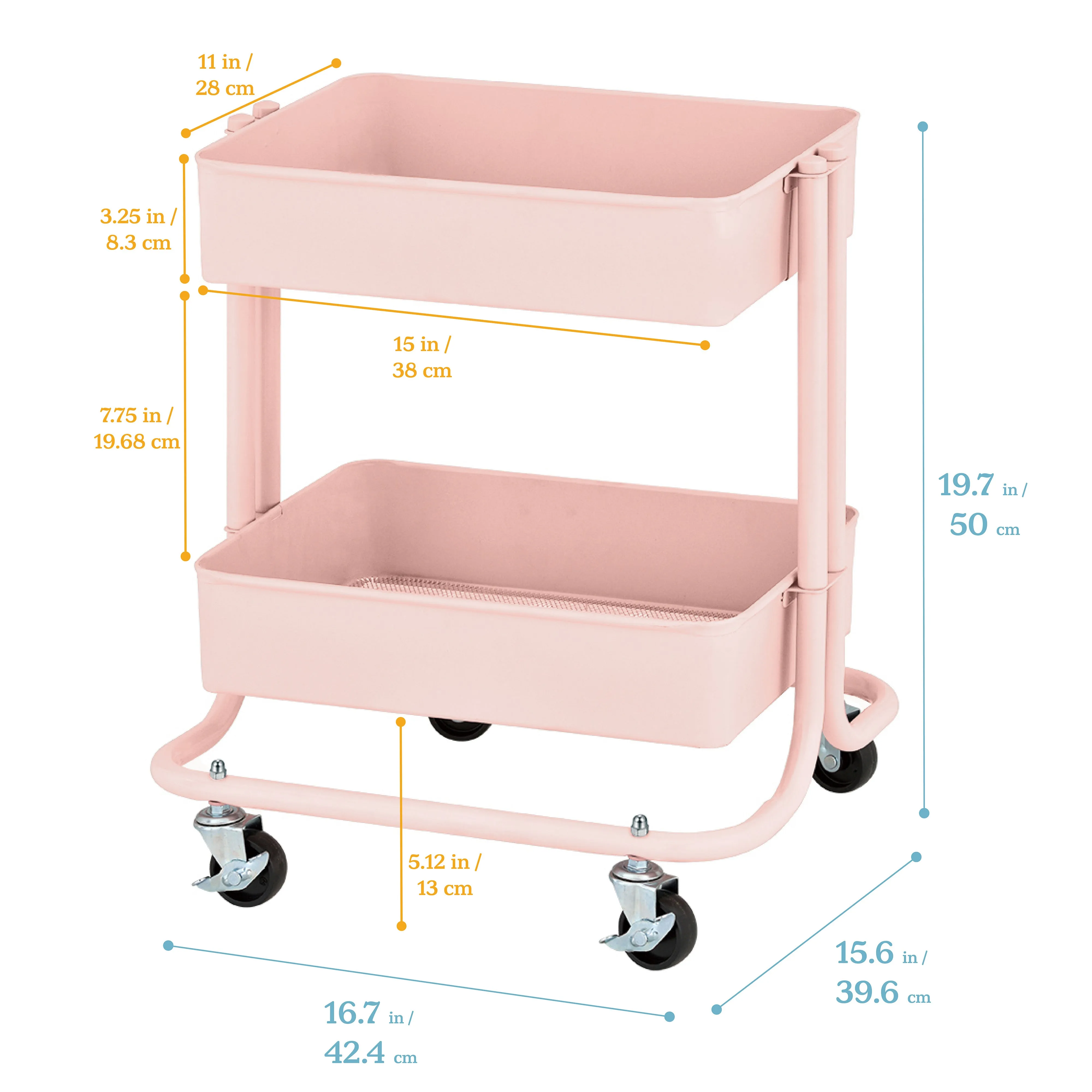 2-Tier Metal Rolling Utility Cart, Mobile Storage Organizer