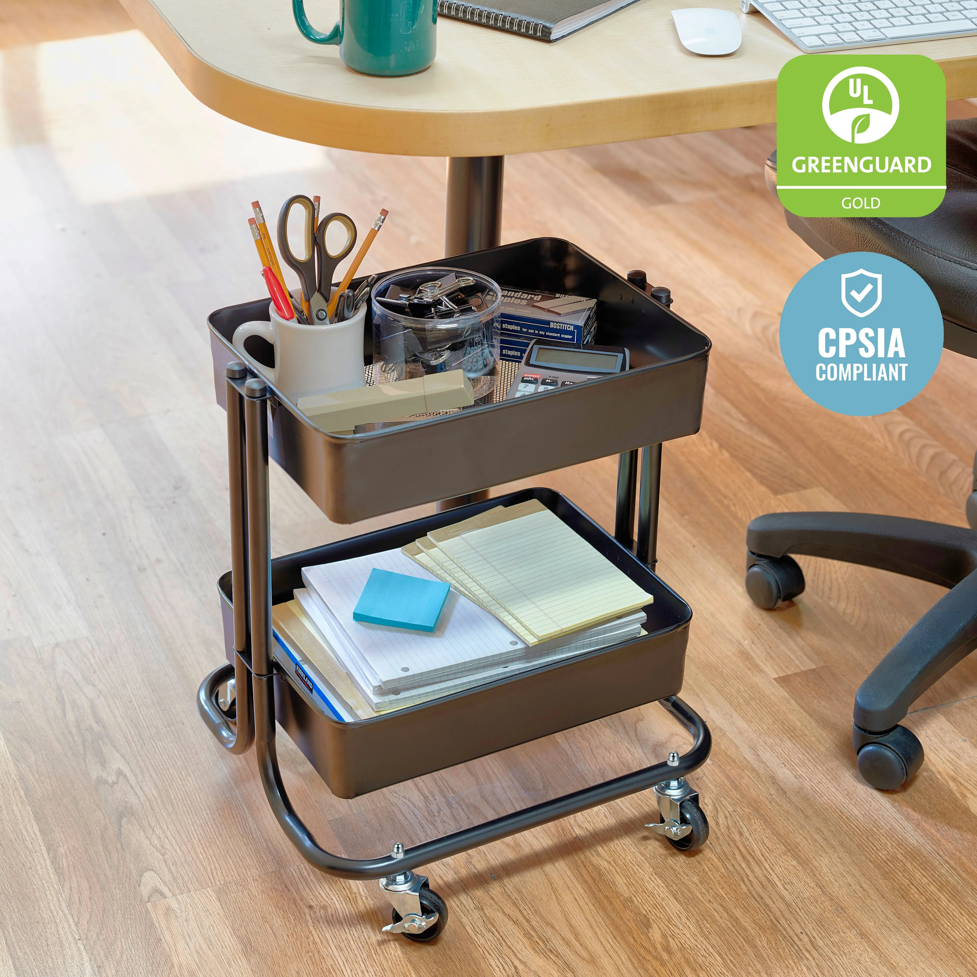 2-Tier Metal Rolling Utility Cart, Mobile Storage Organizer