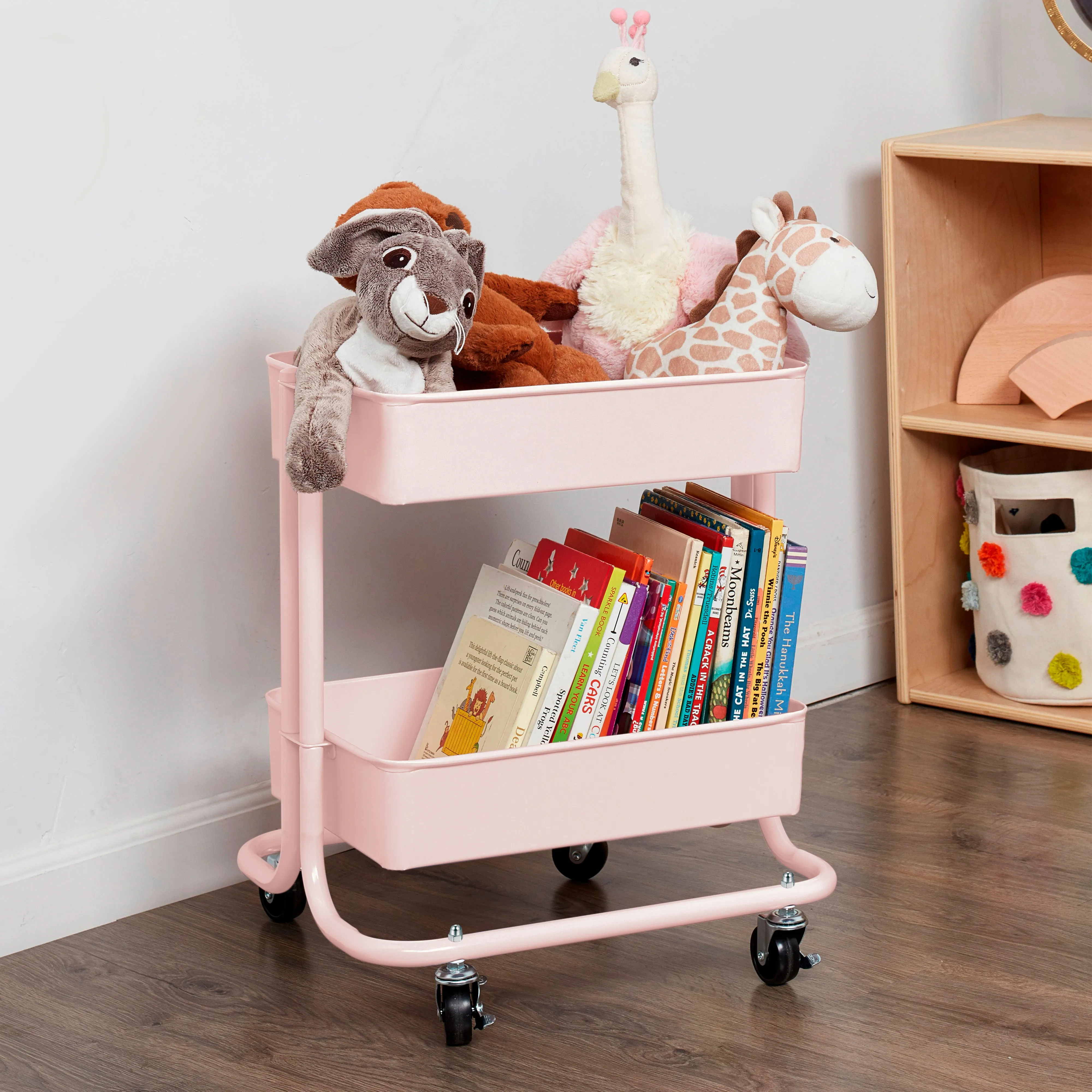 2-Tier Metal Rolling Utility Cart, Mobile Storage Organizer