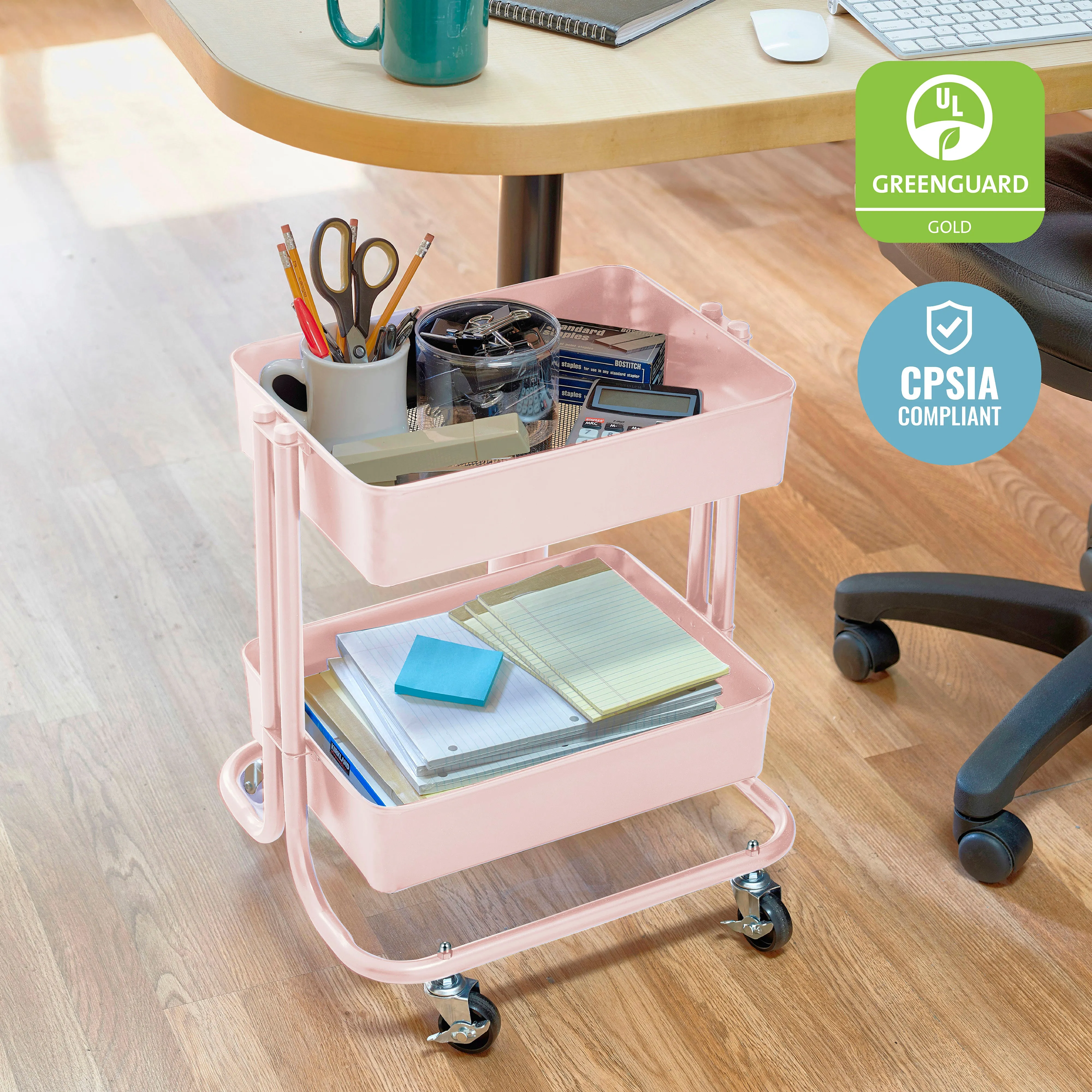 2-Tier Metal Rolling Utility Cart, Mobile Storage Organizer