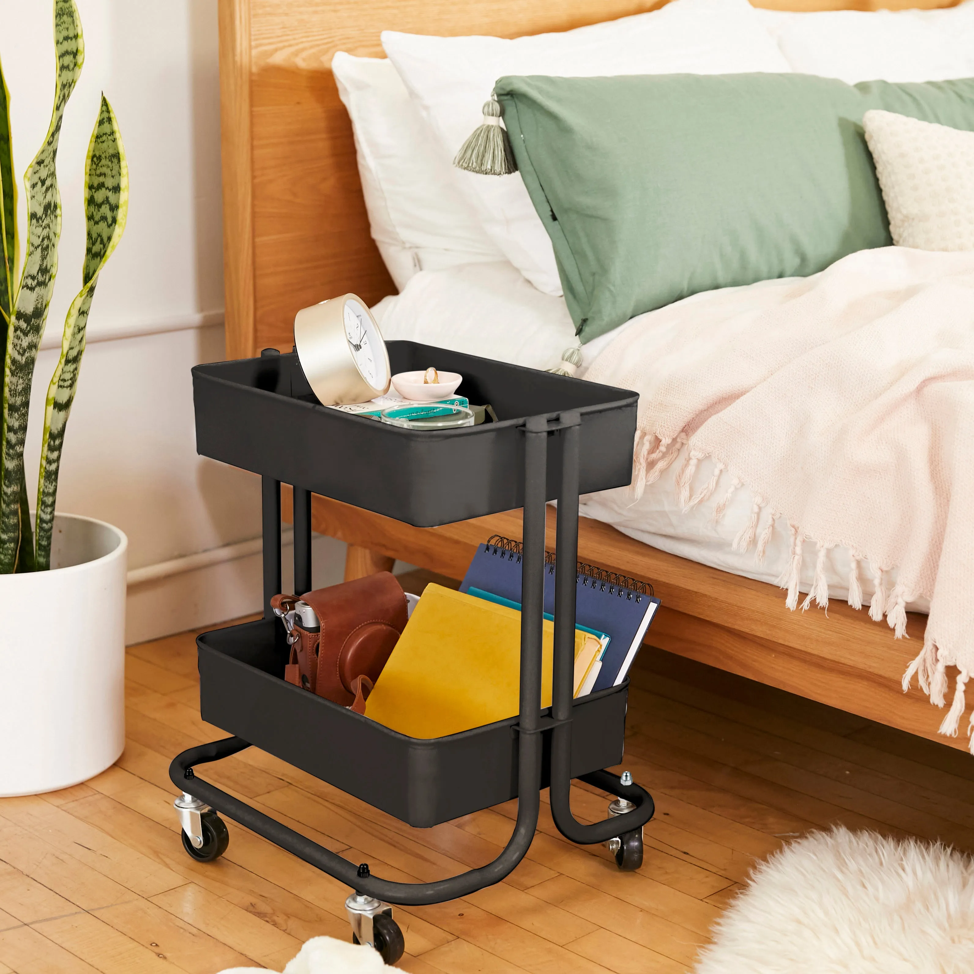 2-Tier Metal Rolling Utility Cart, Mobile Storage Organizer