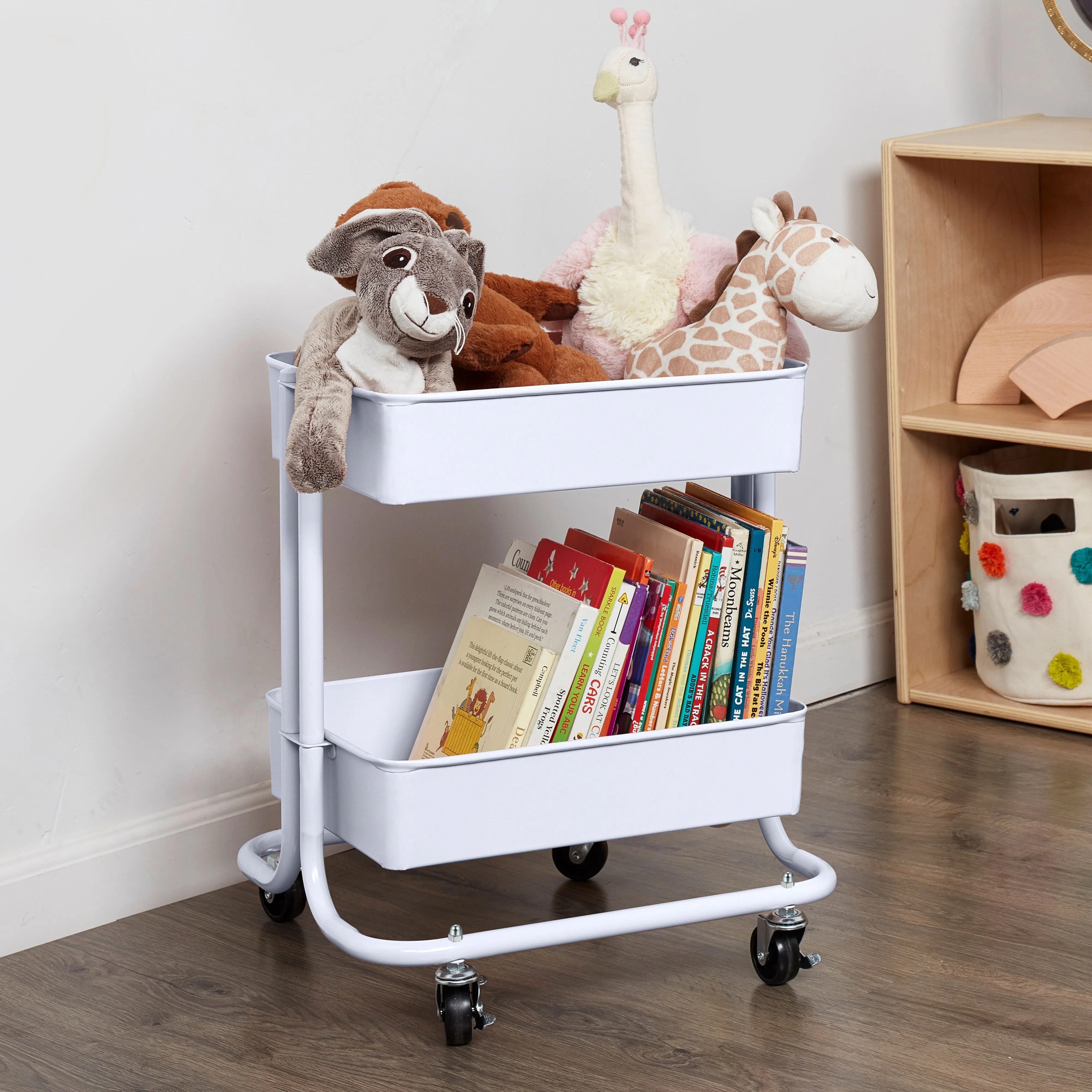 2-Tier Metal Rolling Utility Cart, Mobile Storage Organizer