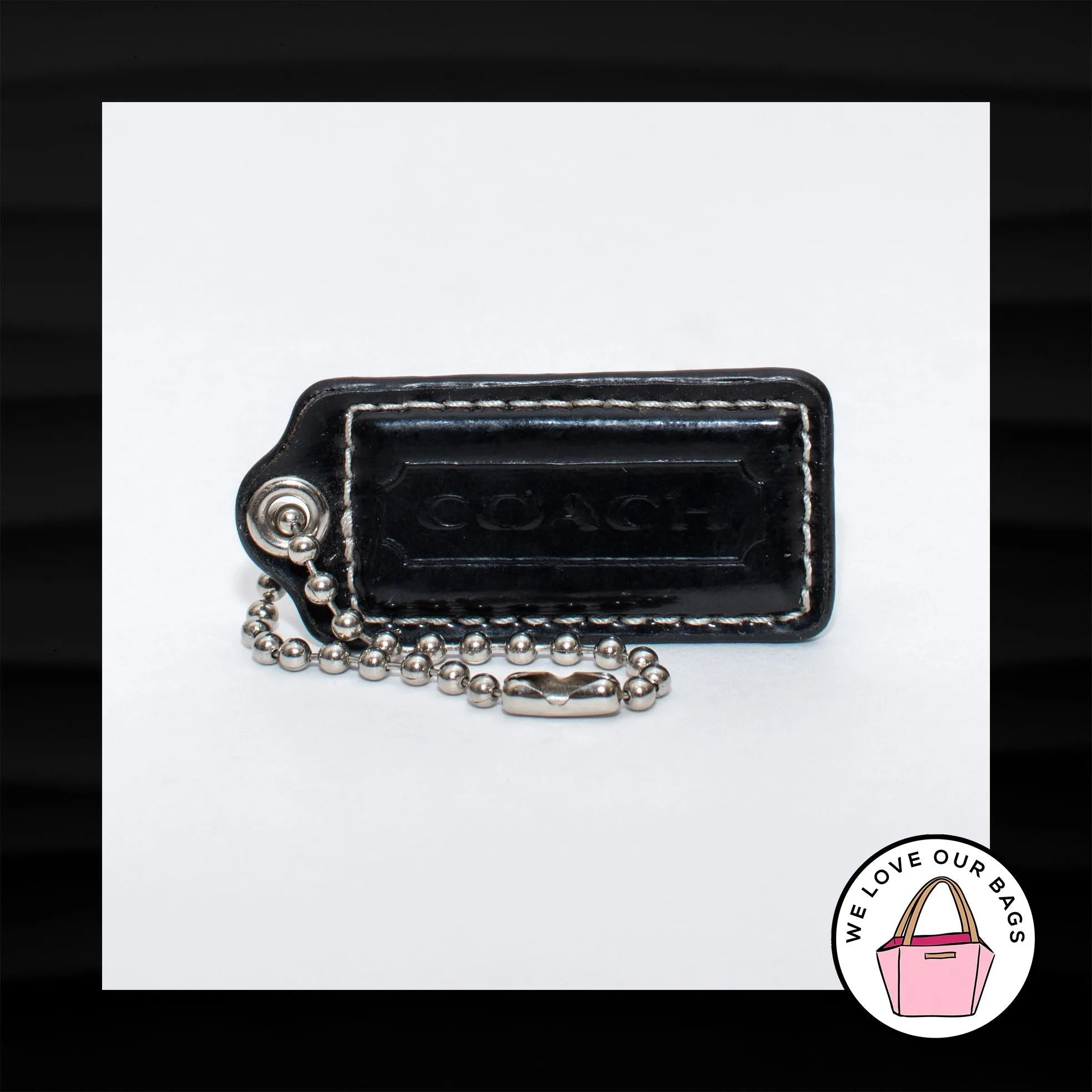 2.25" Medium COACH BLACK PATENT LEATHER KEY FOB BAG CHARM KEYCHAIN HANGTAG