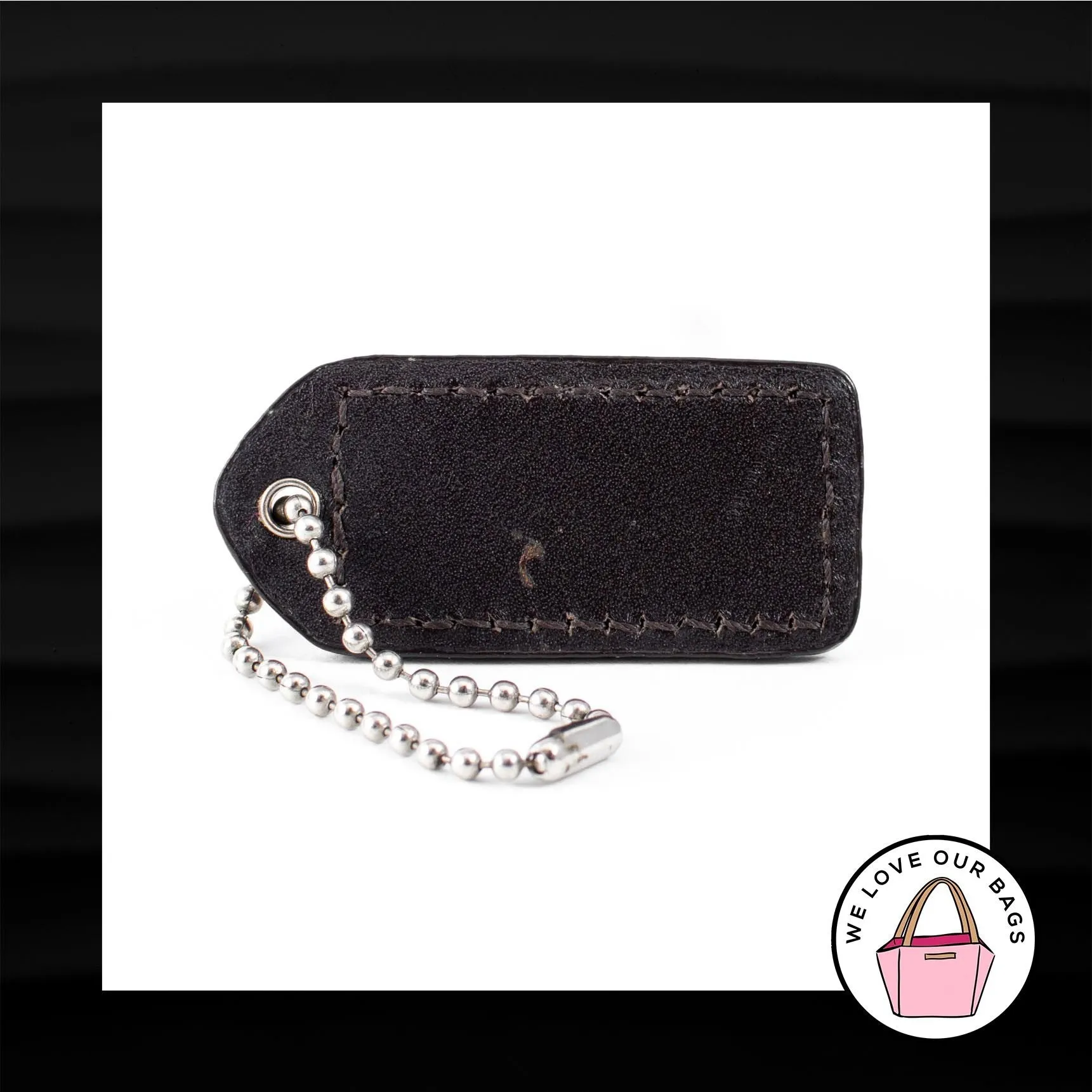 2" Medium COACH BROWN BLACK LEATHER KEY FOB BAG CHARM KEYCHAIN HANGTAG TAG