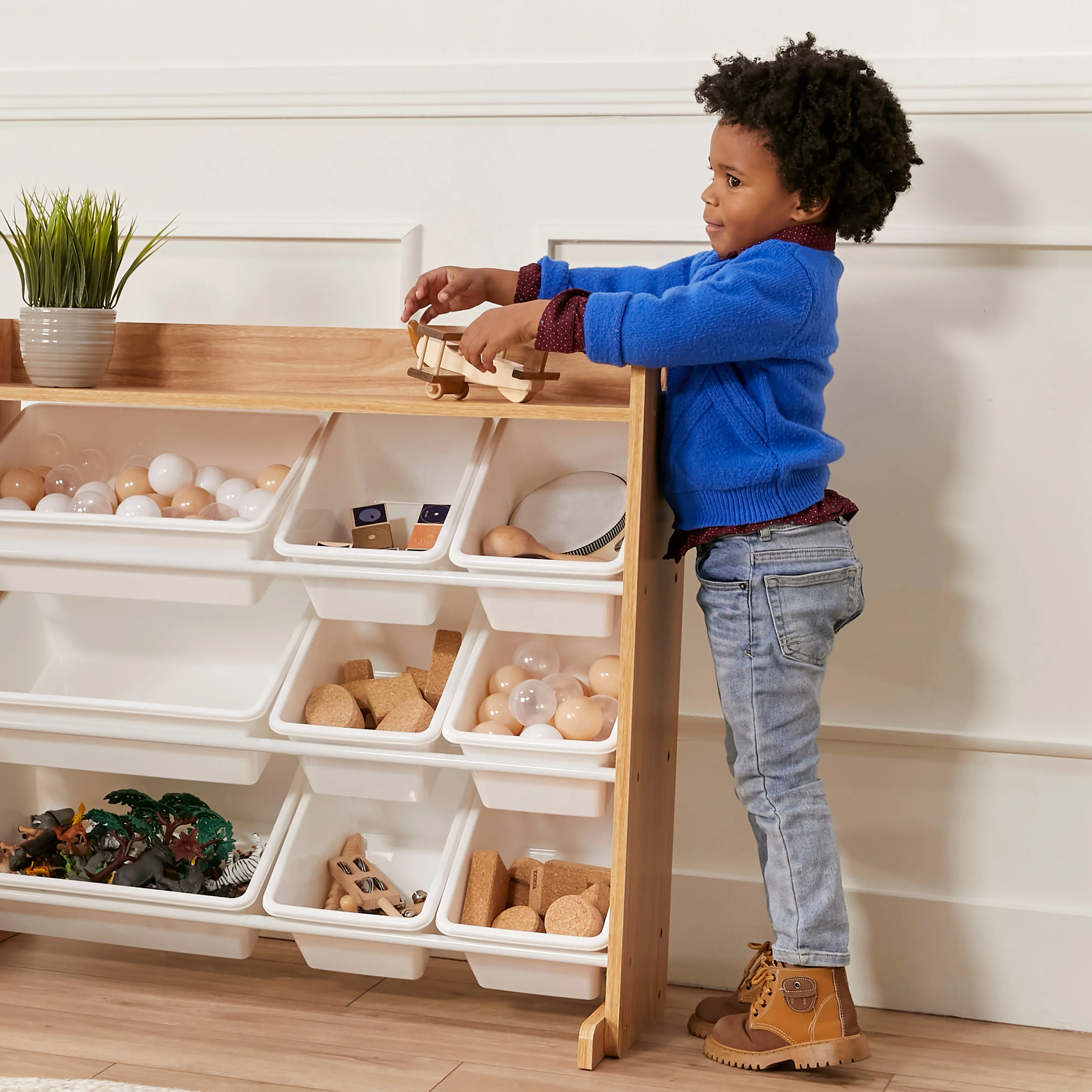 3-Tier Organizer with Shelf and 9 Bins, Toy Storage
