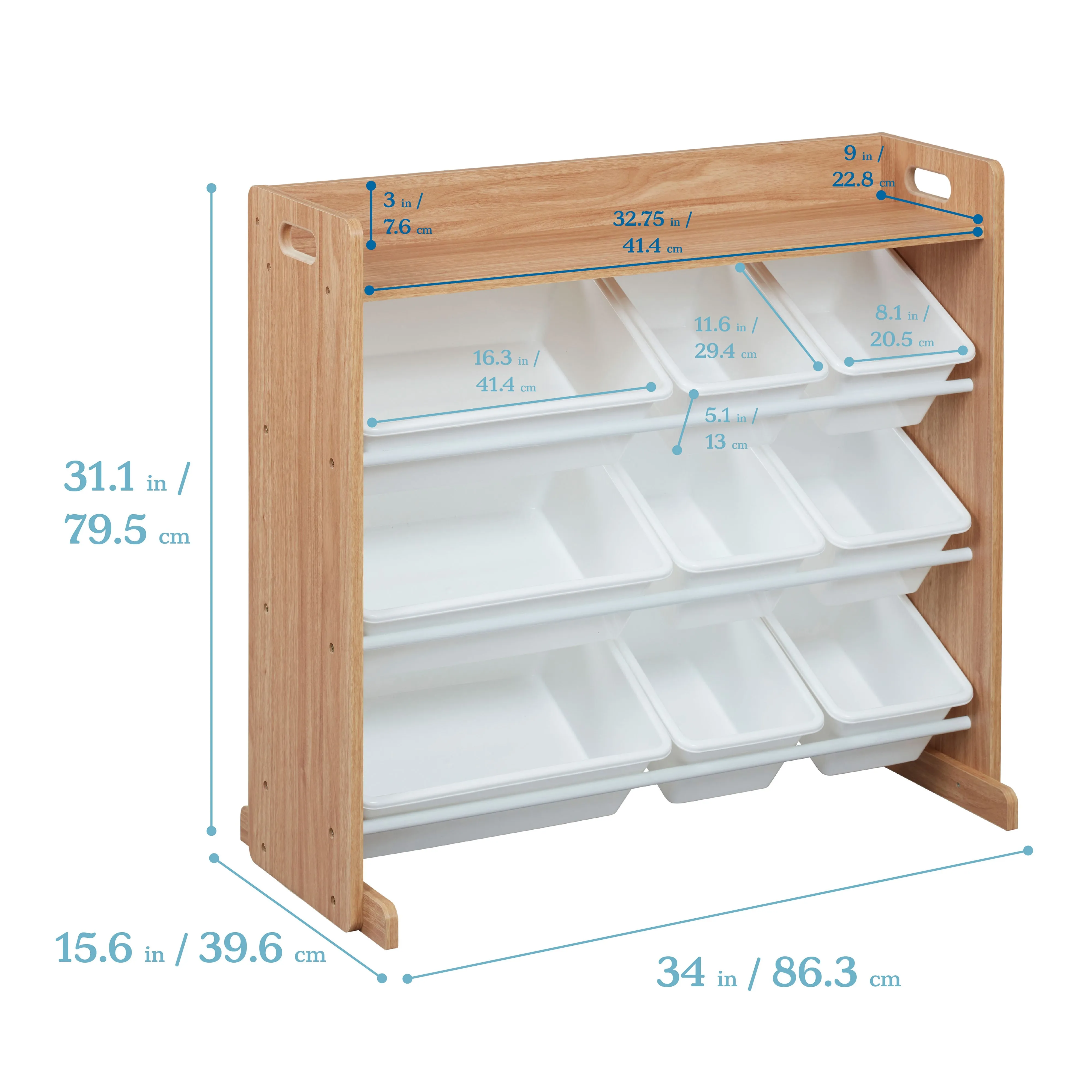 3-Tier Organizer with Shelf and 9 Bins, Toy Storage