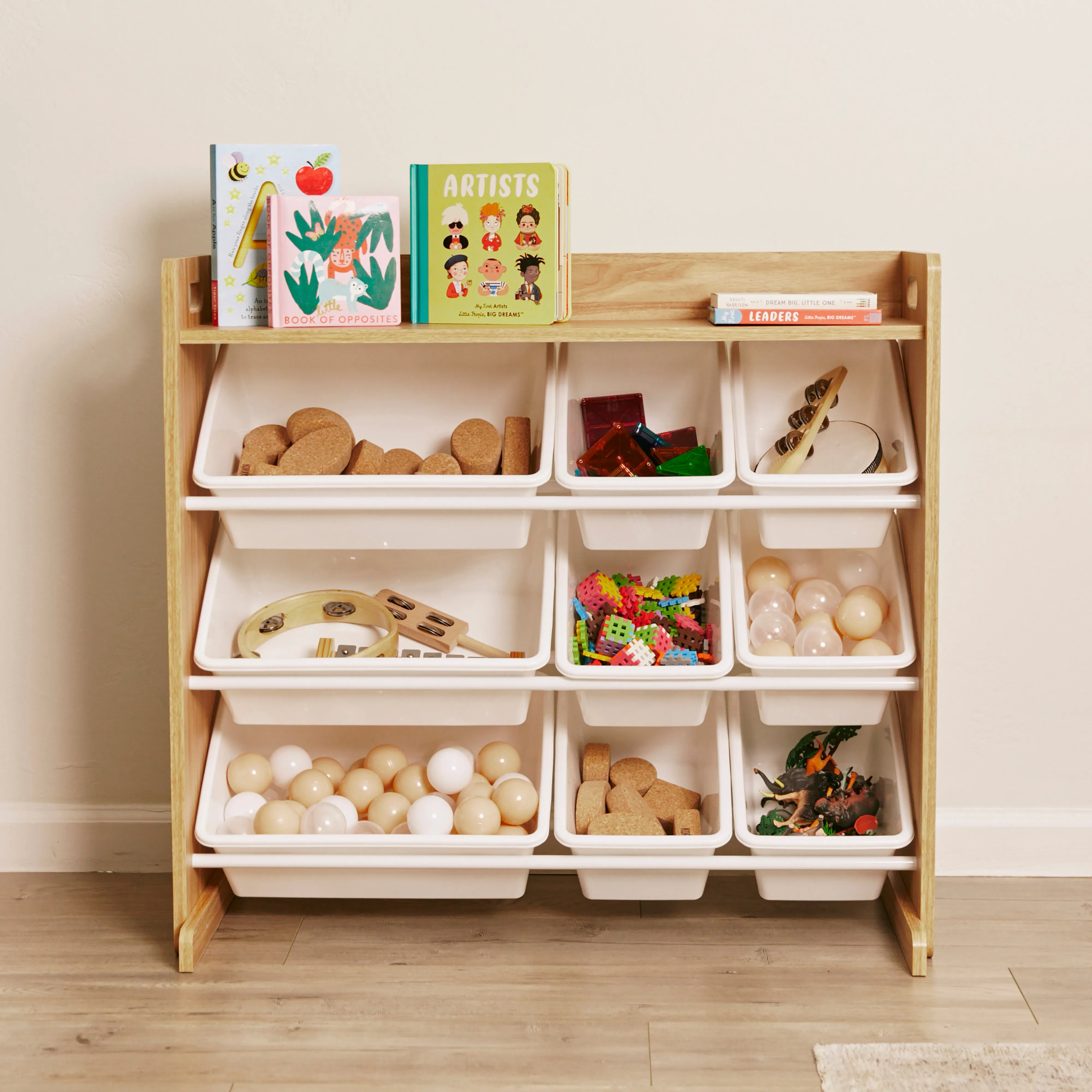 3-Tier Organizer with Shelf and 9 Bins, Toy Storage