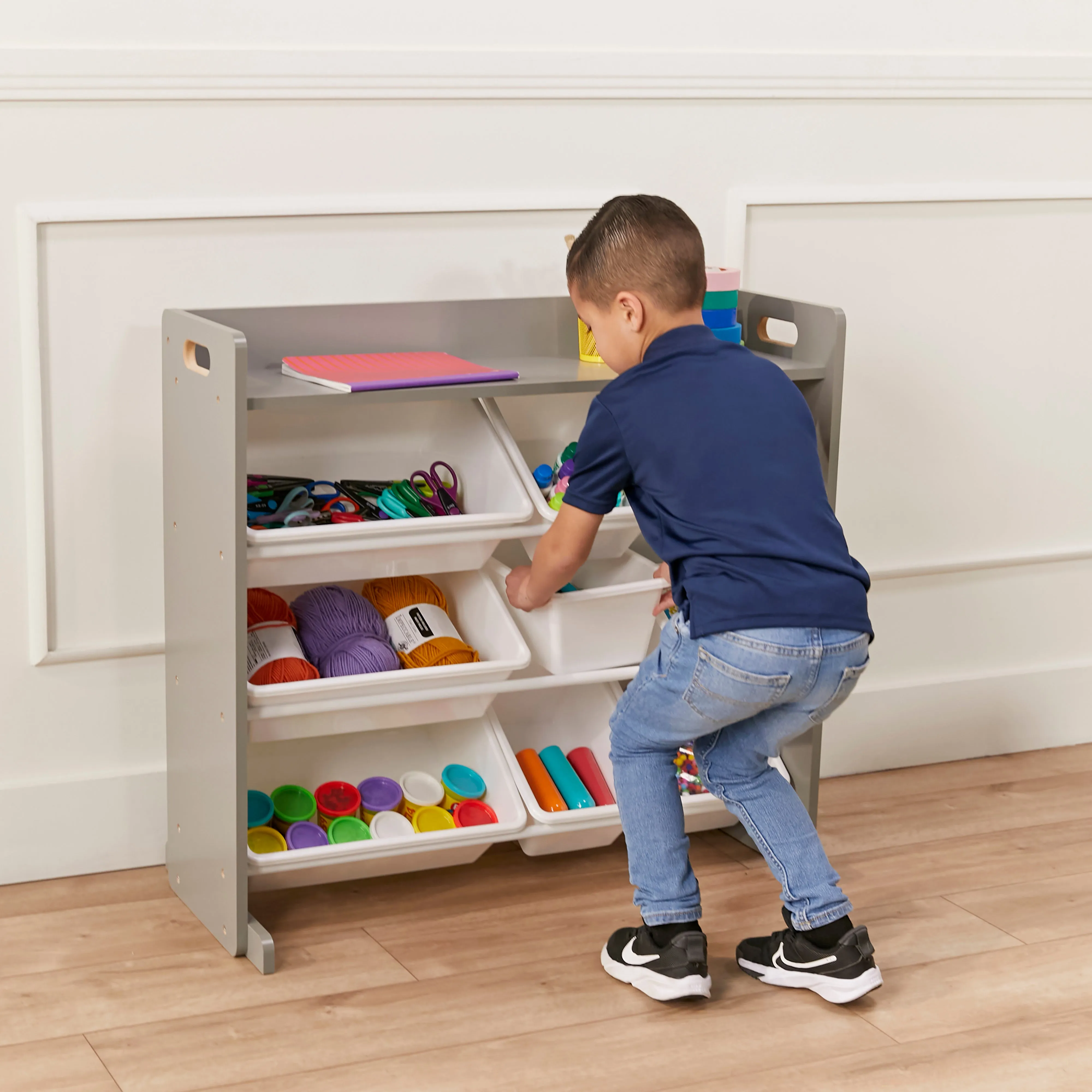 3-Tier Organizer with Shelf and 9 Bins, Toy Storage