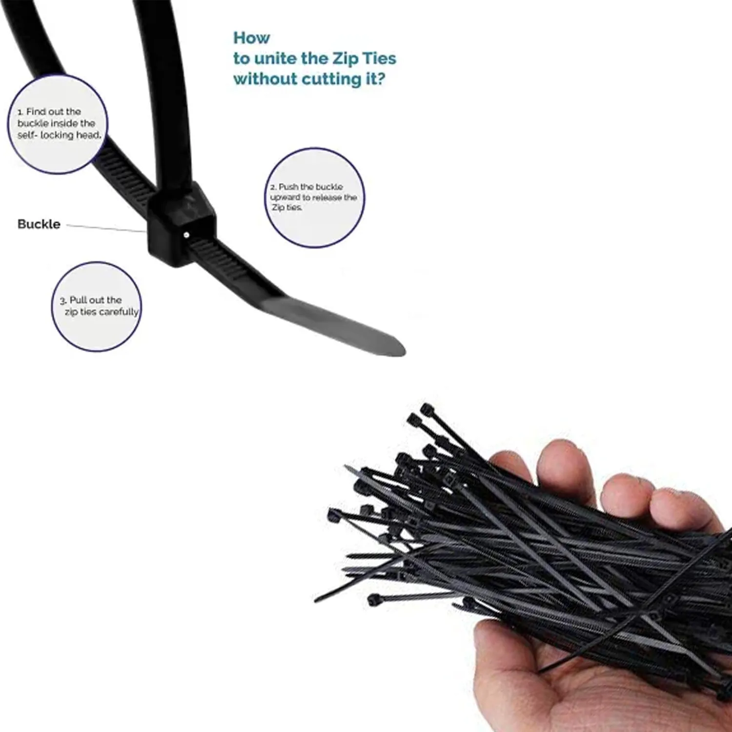 4Inch Nylon Self Locking Cable Ties, Heavy Duty Strong Zip Wire Tie. Pack of 100pc - Black