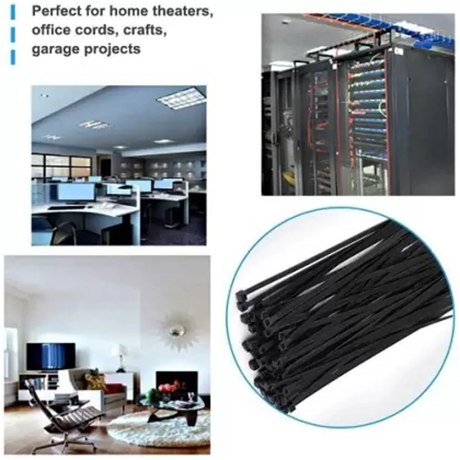 4Inch Nylon Self Locking Cable Ties, Heavy Duty Strong Zip Wire Tie. Pack of 100pc - Black