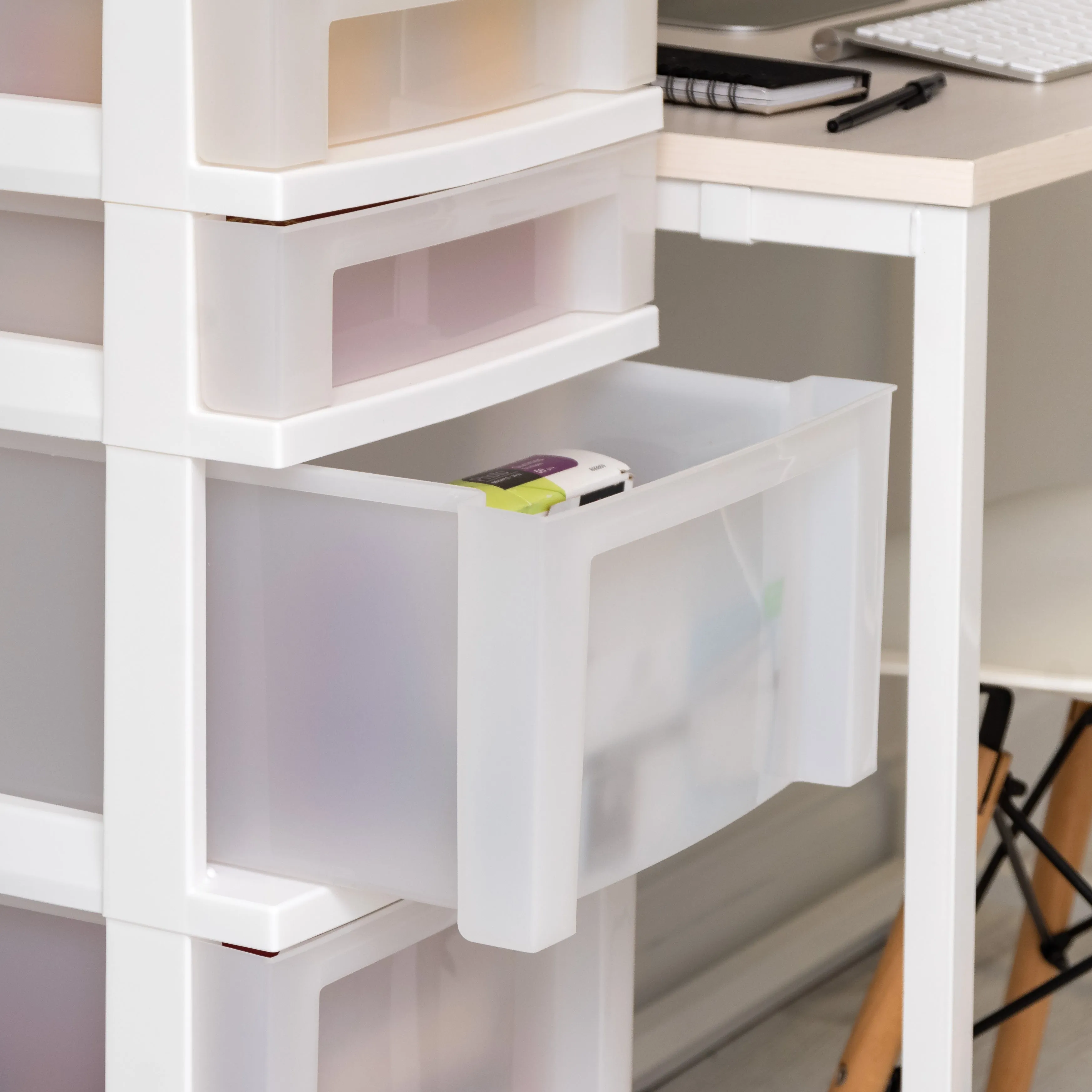 6-Drawer Storage Cart with Organizer Top, White/Pearl