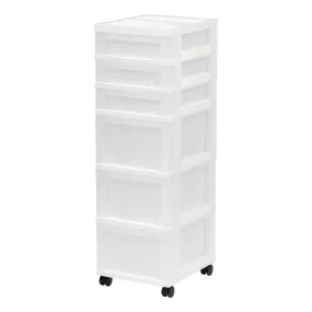 6-Drawer Storage Cart with Organizer Top, White/Pearl