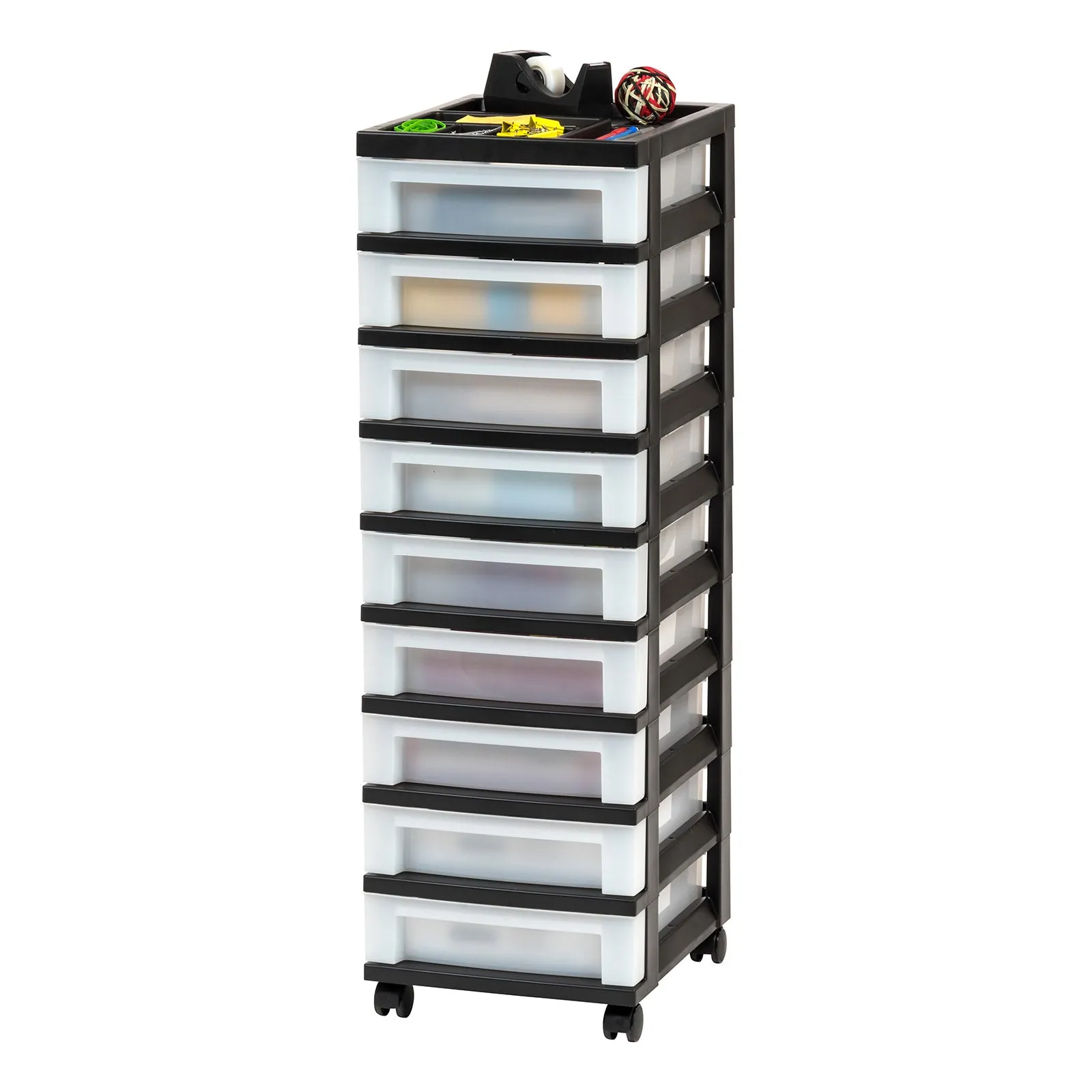 9-Drawer Storage Cart with Organizer Top, Black/Pearl