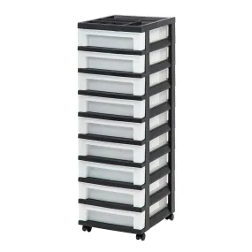 9-Drawer Storage Cart with Organizer Top, Black/Pearl