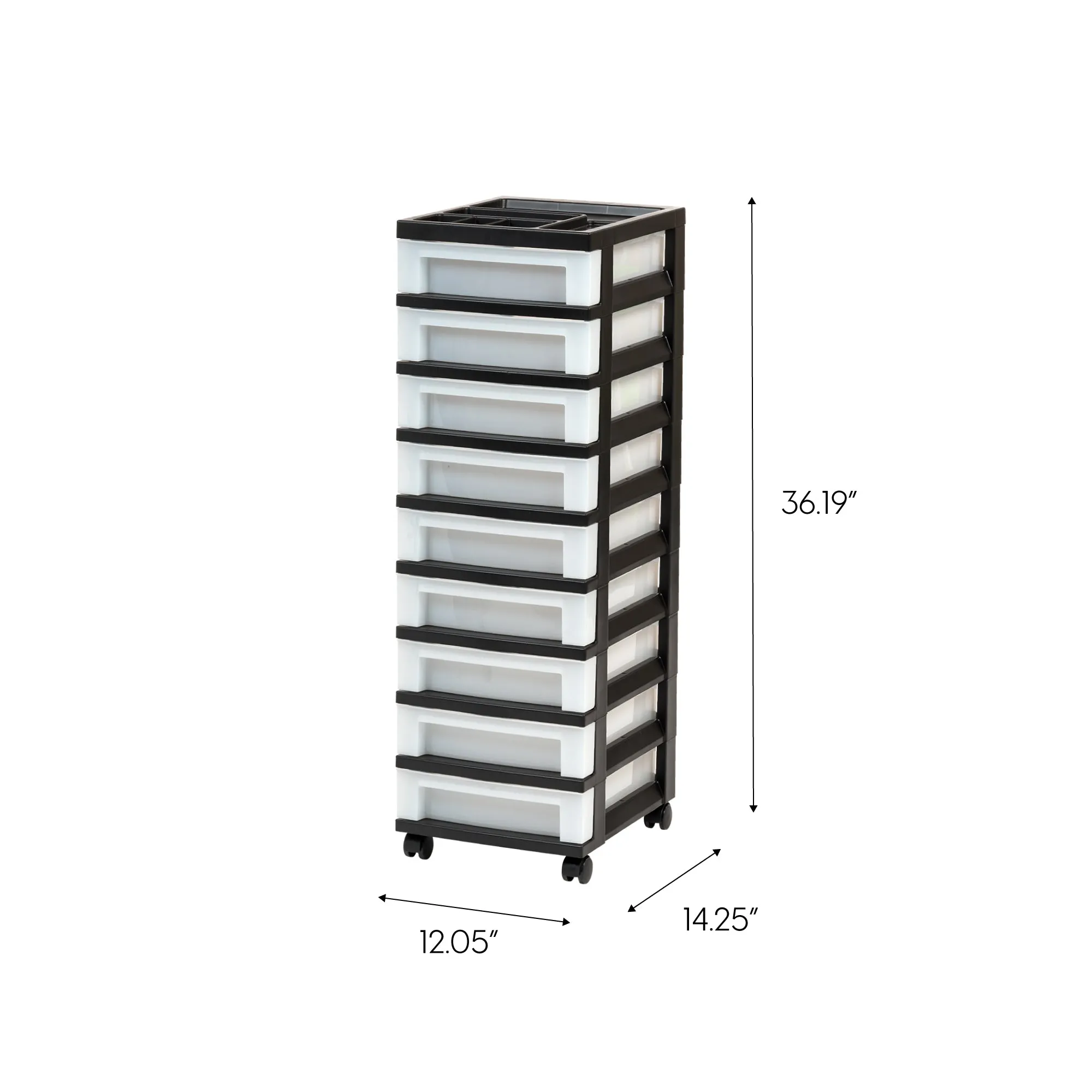 9-Drawer Storage Cart with Organizer Top, Black/Pearl