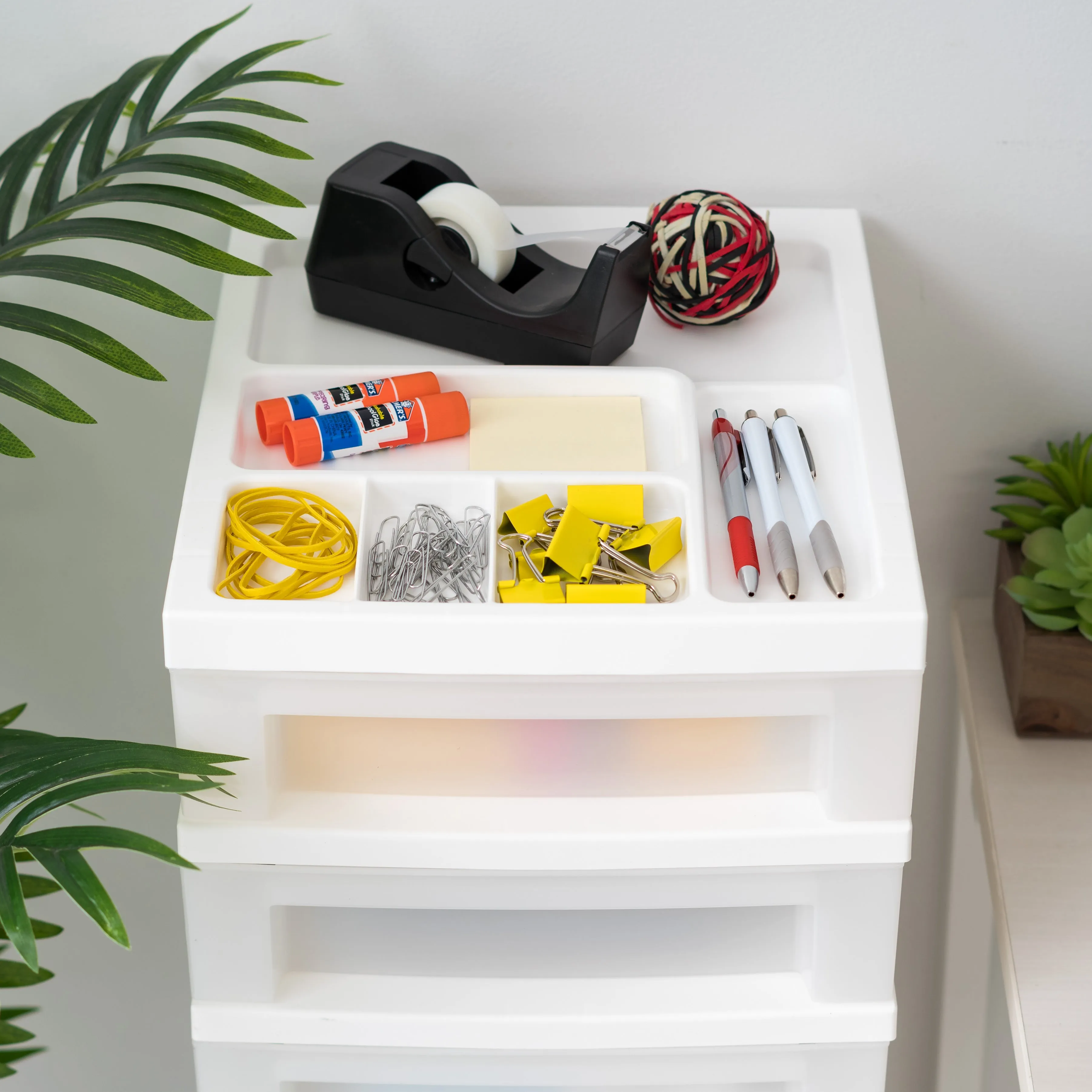 9-Drawer Storage Cart with Organizer Top, White/Pearl