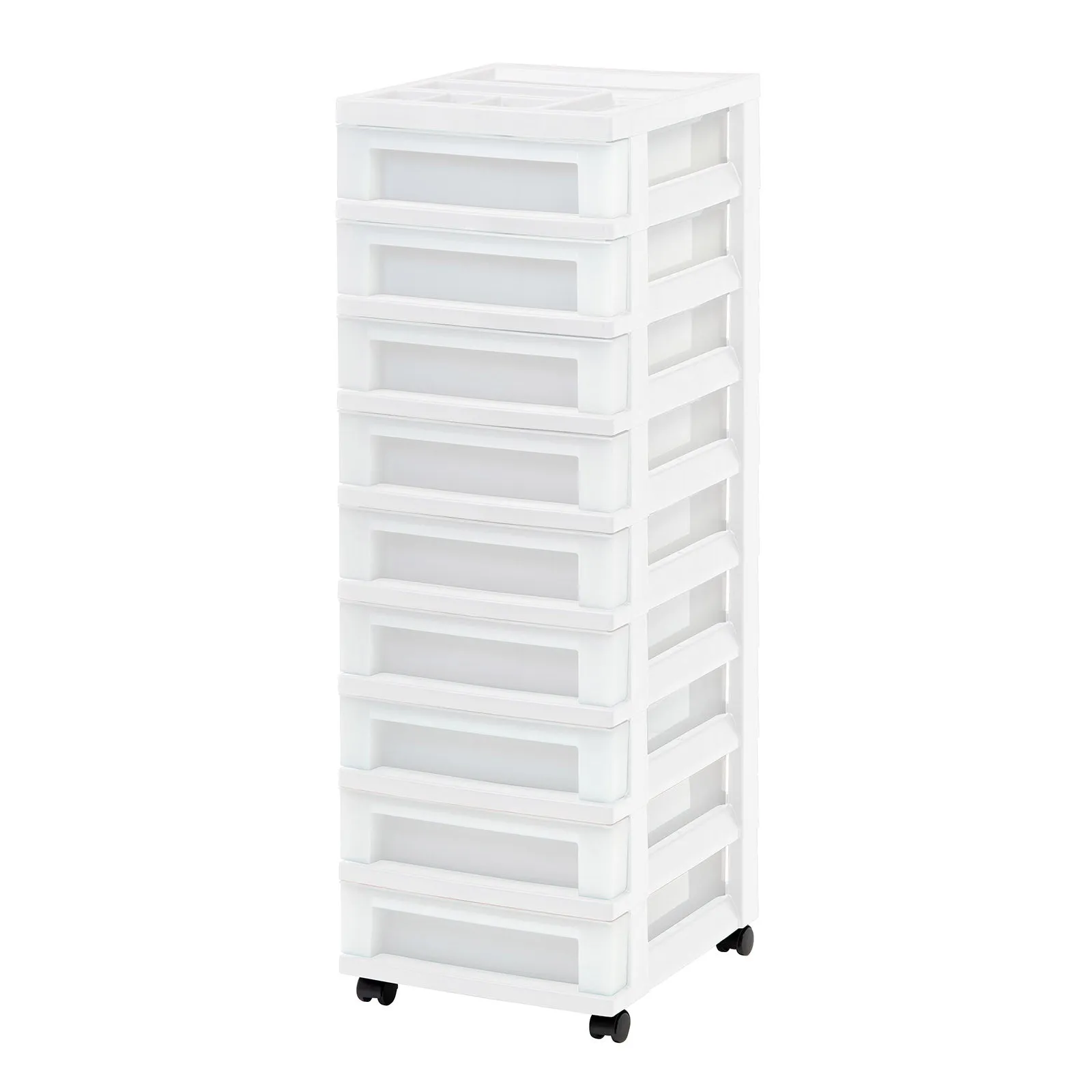 9-Drawer Storage Cart with Organizer Top, White/Pearl