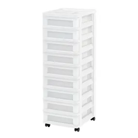 9-Drawer Storage Cart with Organizer Top, White/Pearl